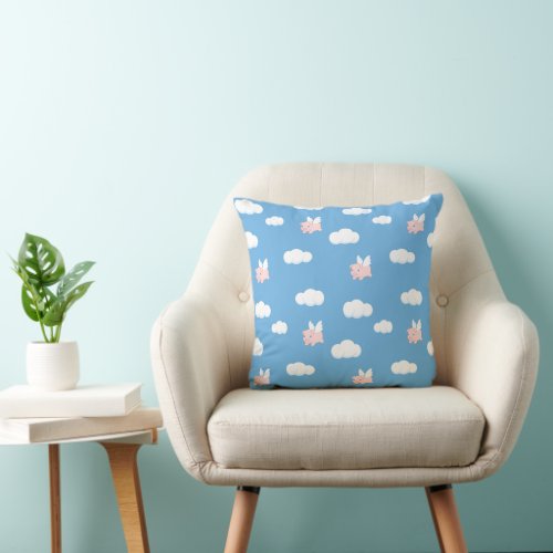 Flying Pig Cute Piglet with Wings Pattern Throw Pillow