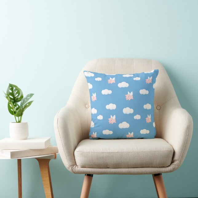 Flying Pig Cute Piglet with Wings Pattern Throw Pillow (Chair)