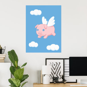 Flying Pig - Cute Piglet with Wings Poster