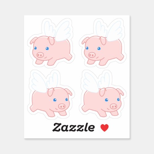 Flying Pig _ Cute Piglet with Wings Set of 4 Sticker