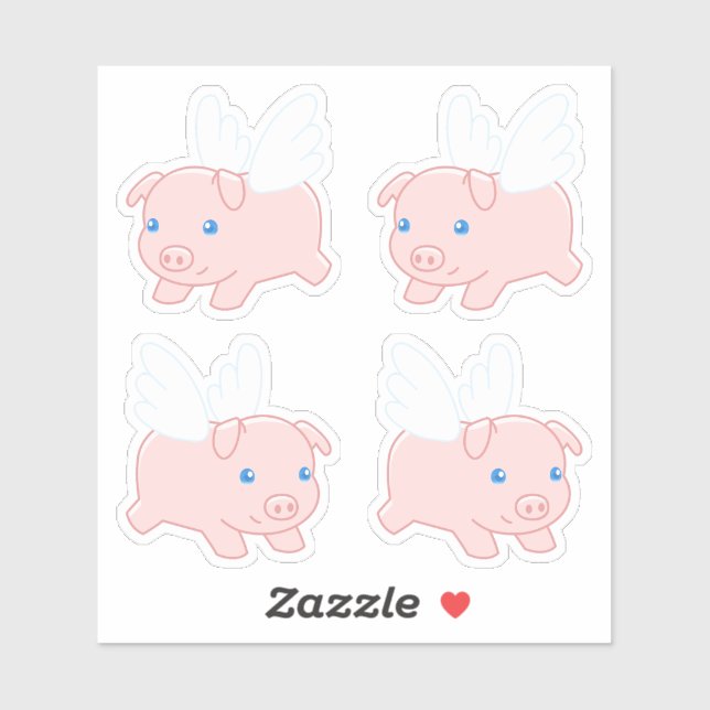 Flying Pig - Cute Piglet with Wings, Set of 4 Sticker (Sheet)