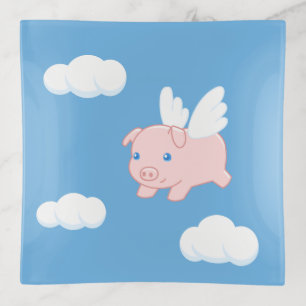 Flying Pig - Cute Piglet with Wings Trinket Tray