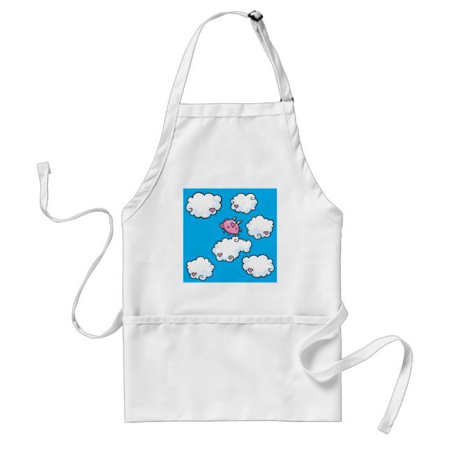 Flying pig dances on clouds adult apron (Front)