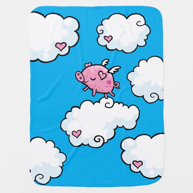 Flying pig dances on clouds baby blanket (Front)