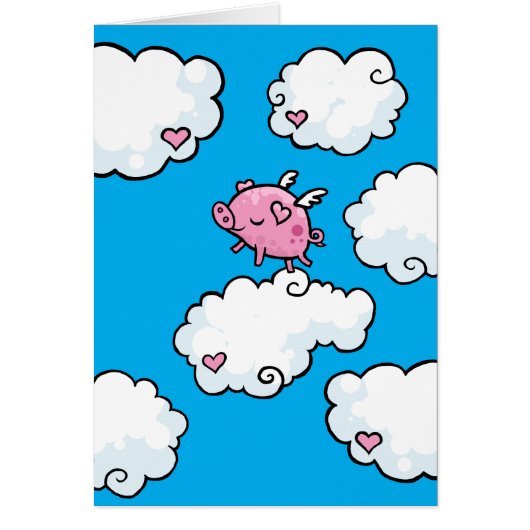 Flying pig dances on clouds cards (Front)