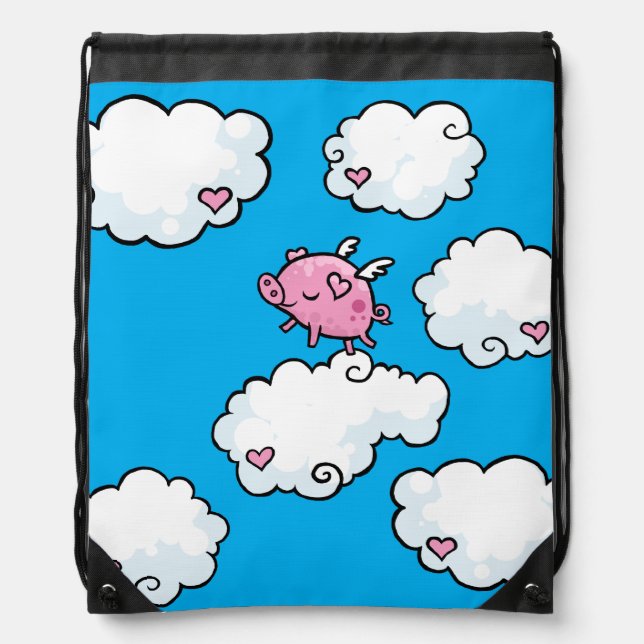 Flying pig dances on clouds drawstring bag (Front)