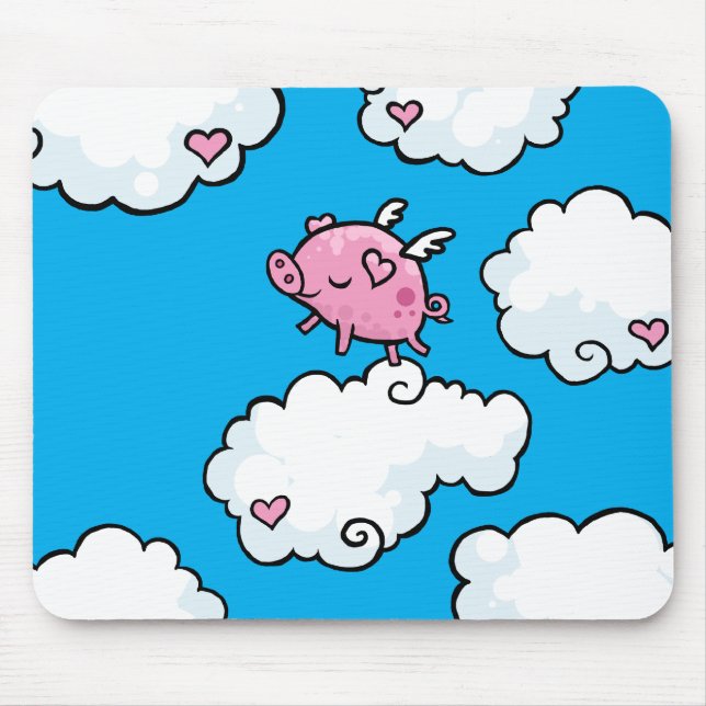 Flying pig dances on clouds mouse pad (Front)