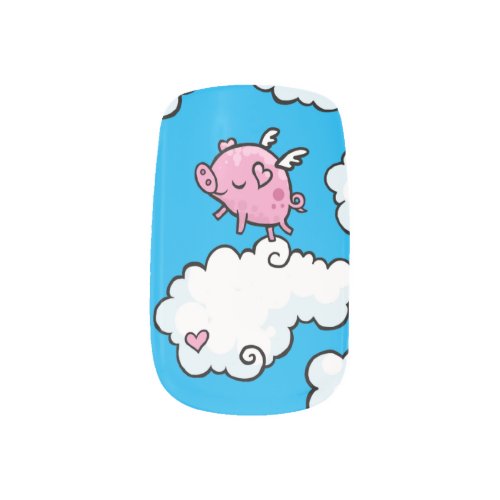 Flying pig dances on clouds nail art
