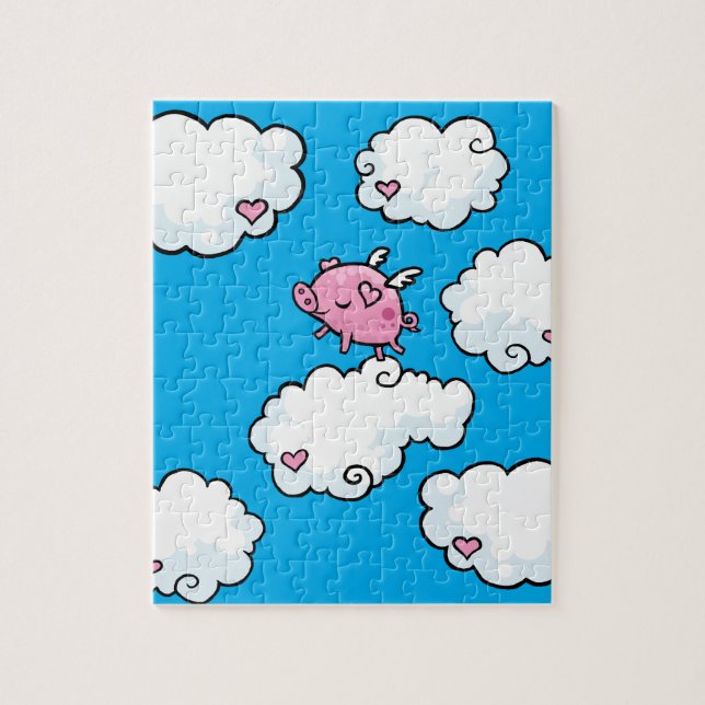Flying pig dances on clouds puzzle (Vertical)