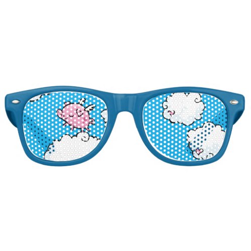 Flying pig dances on clouds retro sunglasses