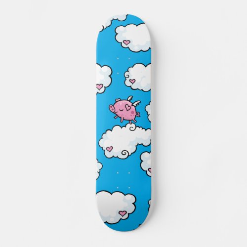 Flying pig dances on clouds skateboard deck