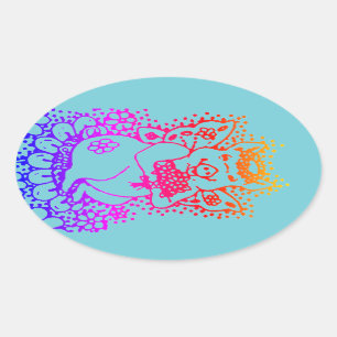 FLYING PIG, FLOWER FAIRY COLOR STICKERS Oval SHEET