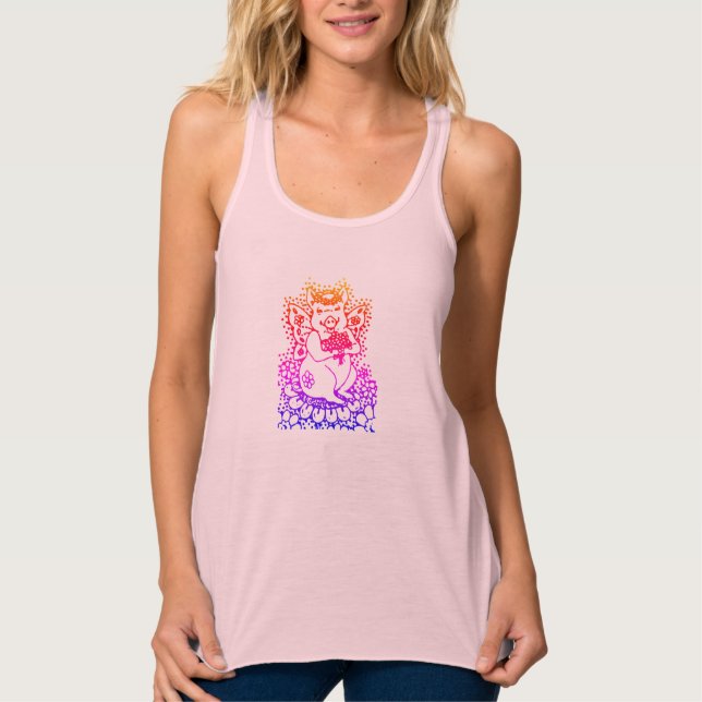 FLYING PIG FLOWER FAIRY, RACERBACK TANK TOP Pink (Front)