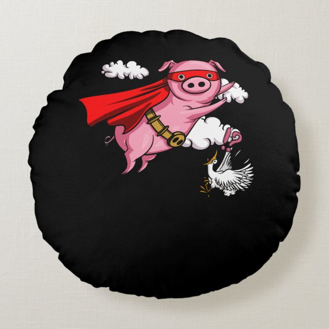 Flying Pig Funny Farm Animal Pork Round Pillow (Front)