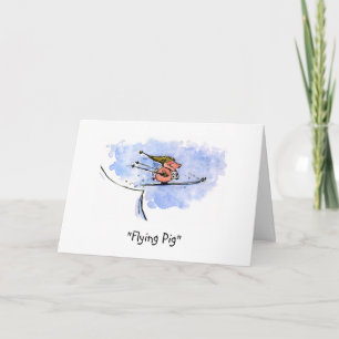 "Flying Pig" Funny Ski Jump Pig Athlete Holiday Card