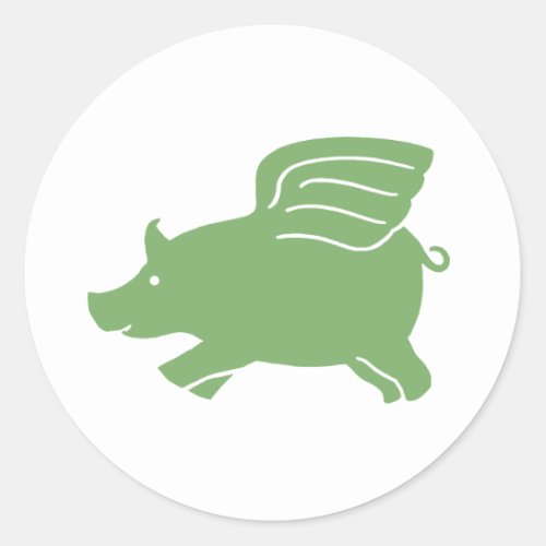 Flying Pig  _  Green Classic Round Sticker