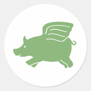 Flying Pig - Green Classic Round Sticker
