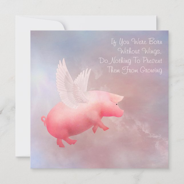 Flying Pig Grow Your Wings Note Card (Front)