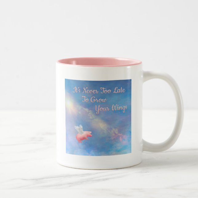 Flying Pig-Grow Your Wings Two-Tone Coffee Mug (Right)