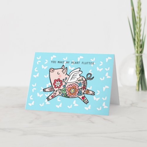 Flying Pig I love you Cute pig Valentines day Card