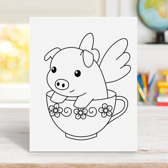 Flying Pig in a Teacup Coloring Page Poster (Creator Uploaded)