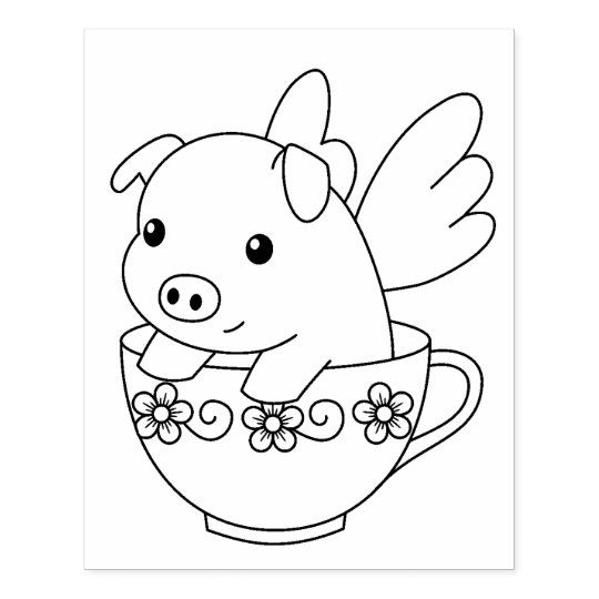 Download Flying Pig in a Teacup Coloring Page Rubber Stamp | Zazzle.com