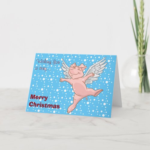 Flying Pig in the Snow Christmas Card