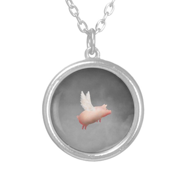 flying pig jewellry silver plated necklace (Front)