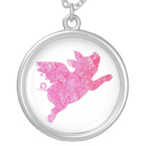 Flying Pig Jewelry, Flying Pig Necklace, Pig Silver Plated Necklace