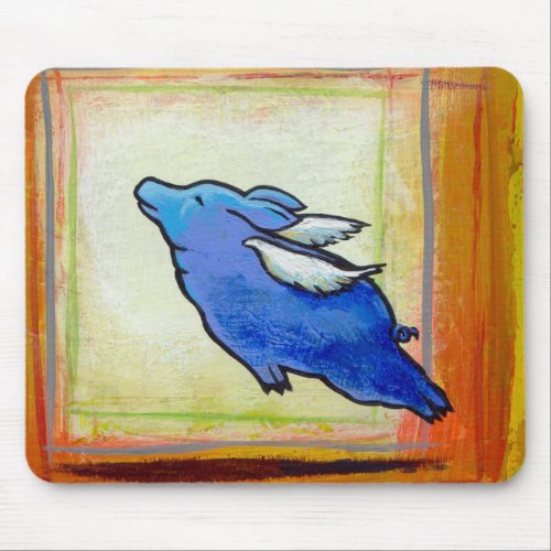 Flying pig little blue angel piggy art painting mouse pad