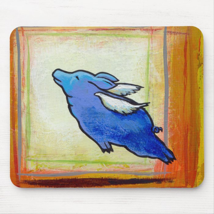 Flying pig little blue angel piggy art painting mousepads