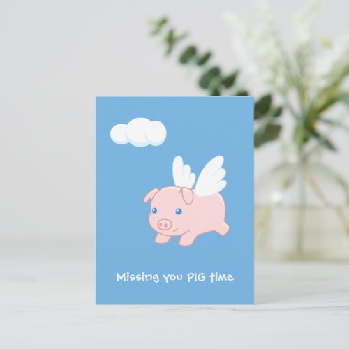 Flying Pig Missing You Postcard