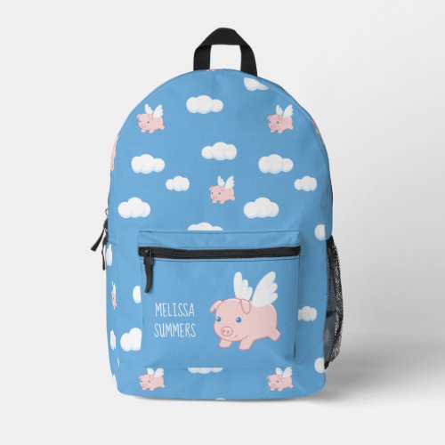 Flying Pig on Blue Custom Name Printed Backpack