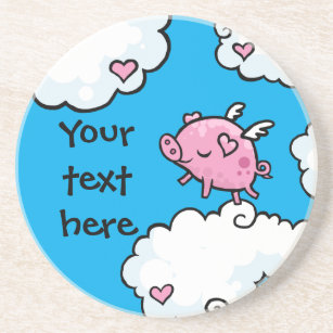Flying pig on clouds coaster template custom