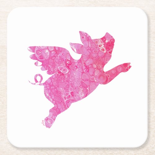 Flying Pig Pig Art Pig decor Square Paper Coaster