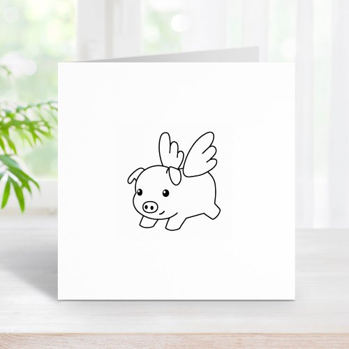 Flying Pig Piglet with Wings 2 Rubber Stamp