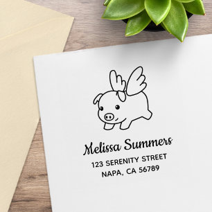 Flying Pig - Piglet with Wings Address Rubber Stamp