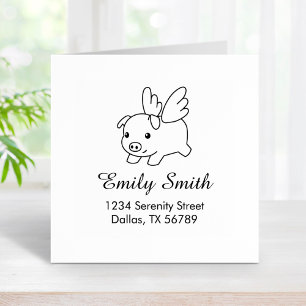 Flying Pig - Piglet with Wings Address Rubber Stamp