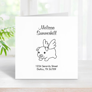 Flying Pig - Piglet with Wings Address Rubber Stamp