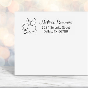 Flying Pig - Piglet with Wings Address Self-inking Stamp