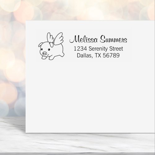 Flying Pig _ Piglet with Wings Address Self_inking Stamp