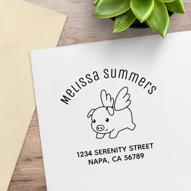 Flying Pig, Piglet with Wings Arch Address Rubber Stamp (Creator Uploaded)
