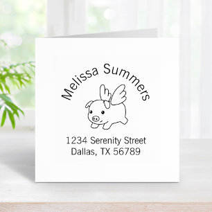 Flying Pig, Piglet with Wings Arch Address Rubber Stamp