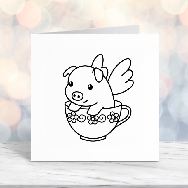 Flying Pig - Piglet with Wings in a Teacup Self-inking Stamp (Creator Uploaded)
