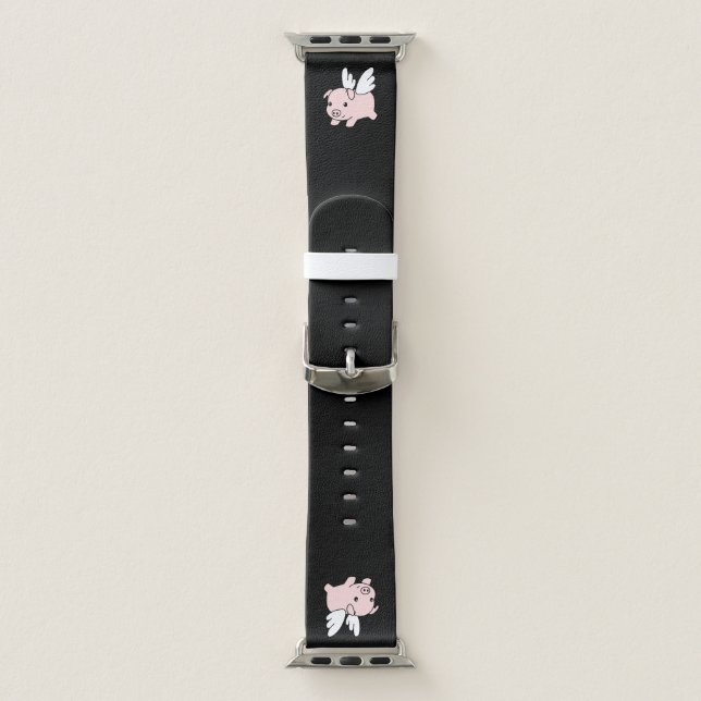 Flying Pig - Piglet with Wings on Black Apple Watch Band (Band)