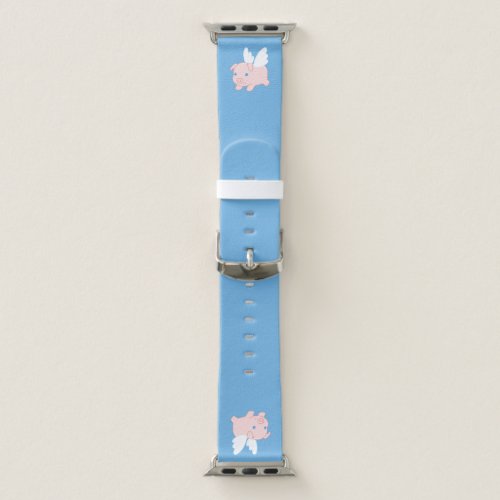 Flying Pig _ Piglet with Wings on Blue Apple Watch Band