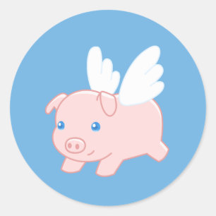 Flying Pig Piglet with Wings on Blue Classic Round Sticker