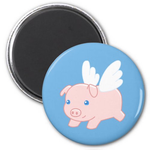 Flying Pig _ Piglet with Wings on Blue Magnet