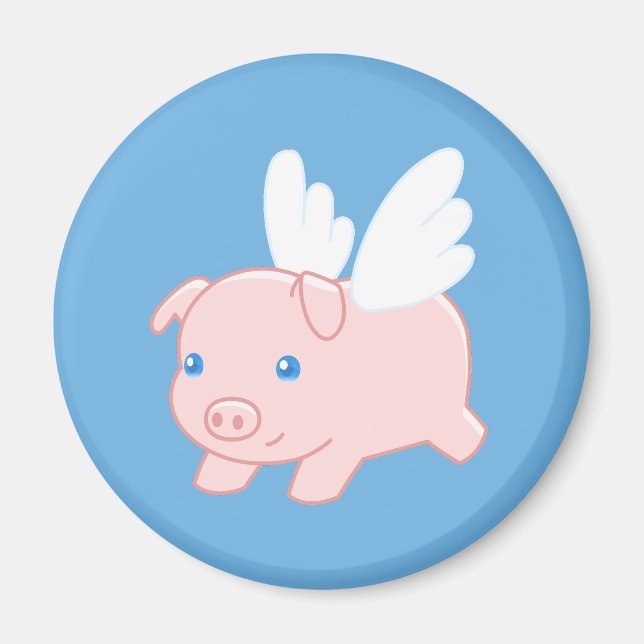Flying Pig - Piglet with Wings on Blue Magnet (Front)