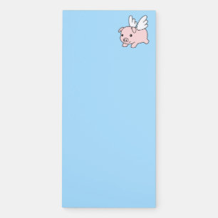 Flying Pig - Piglet with Wings on Blue Magnetic Notepad